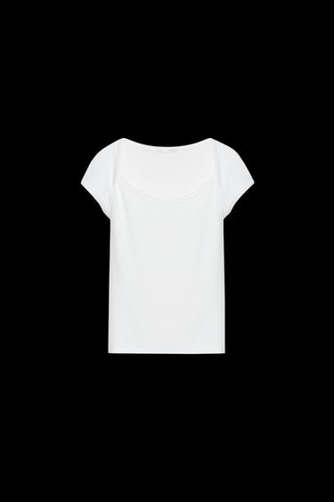 SQUARE NECK T-SHIRT - White by Zara - Image 0