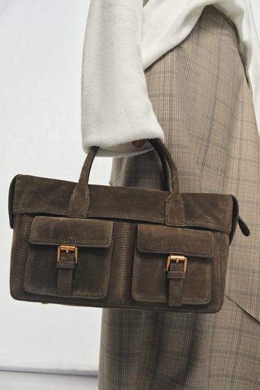 BOLSO PIEL BOLSILLOS - Verde de Zara