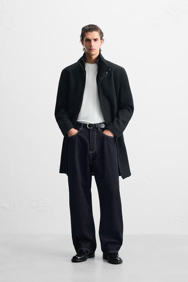 Zara REMOVABLE COLLAR COAT - Navy blue