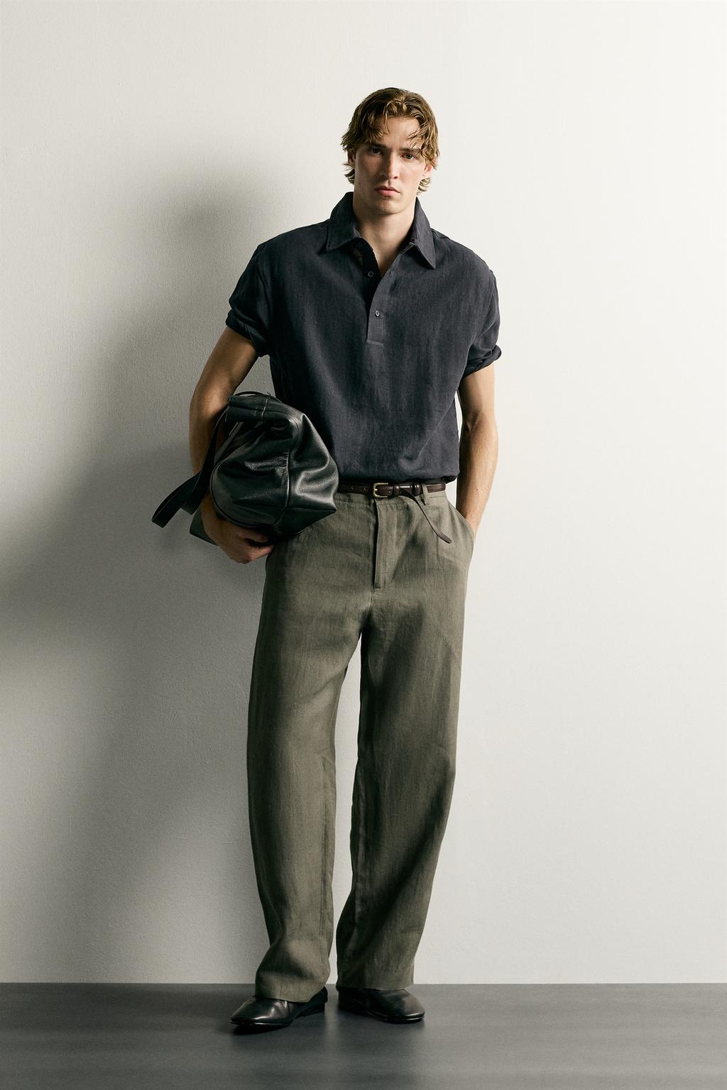 Zara Boxy kəsiliş 100% kətan polo köynək
