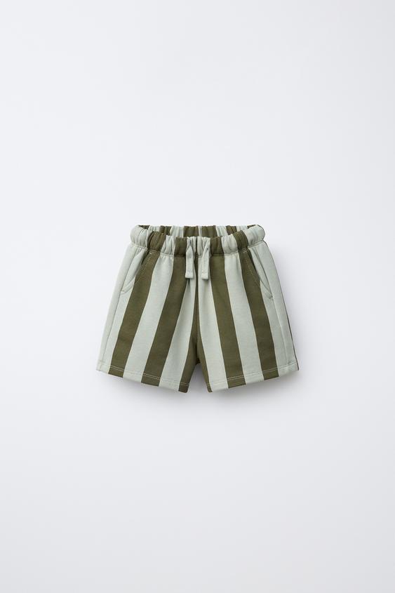 SHORT EN MOLLETON À RAYURES - Vert moyen de Zara - Image 0