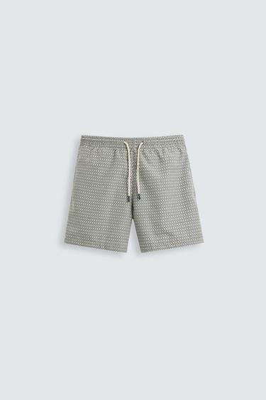 Zara GEOMETRIC PRINT MID-LENGTH SWIMSUIT - Khaki - Image 0