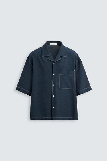 CAMISA PESPUNTES CONTRASTE - Índigo de Zara