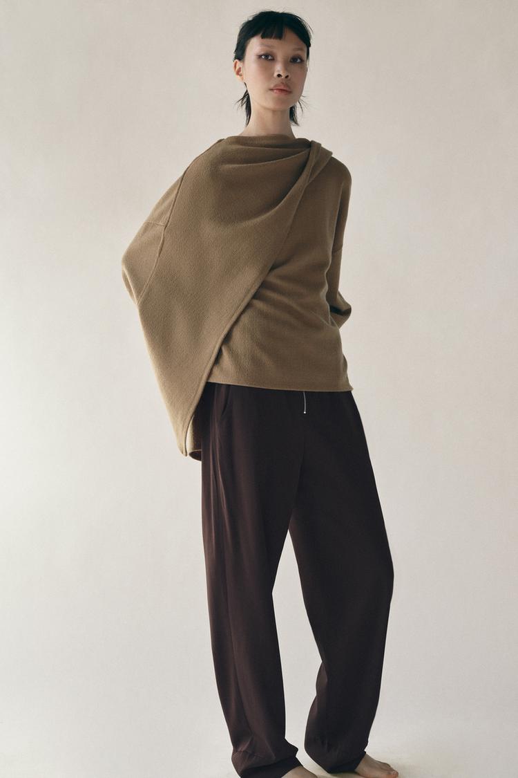 Crew Neck Sweater With Scarf Neck Cashmere Relaxed V-Neck Sweater