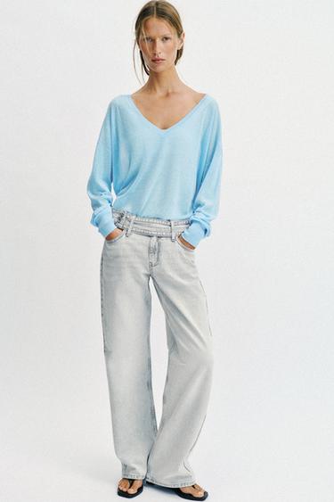 Z1975 STRAIGHT LOW-RISE JEANS WITH BELT - Light grey by Zara