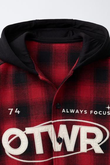 HOODED CHECK OVERSHIRT - Red by Zara - Image 2