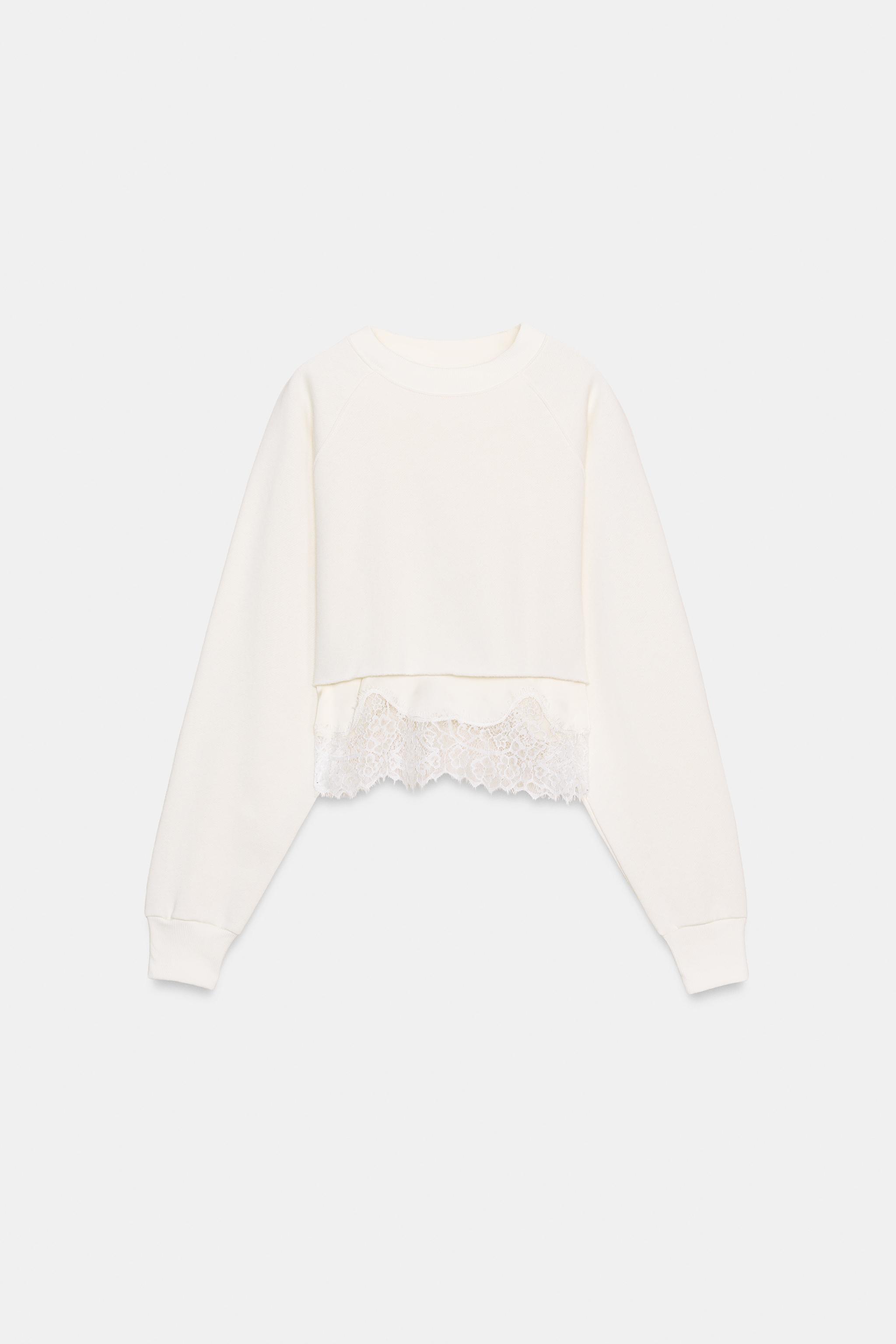 KONTRAST DANTEL DETAYLI CROP SWEATSHIRT - Görsel 4