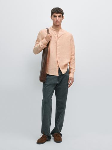 Zara Regular fit striped 100% linen shirt - Mustard