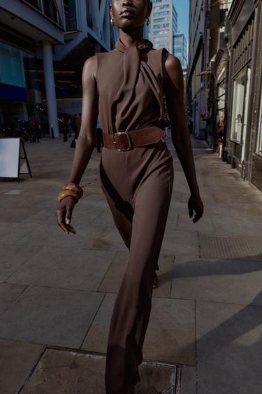 SLEEVELESS JUMPSUIT WITH BELT - Brown by Zara - Image 2