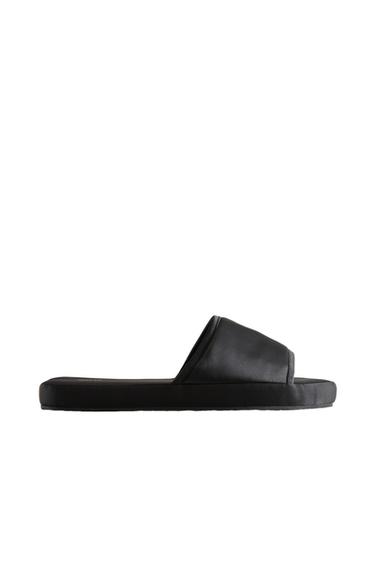 SATEEN FLATFORM SLIDER SLIPPERS - Black by Zara