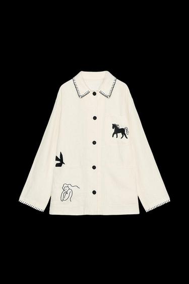 EMBROIDERED LINEN OVERSHIRT - ZW COLLECTION - Oyster-white by Zara - Image 0