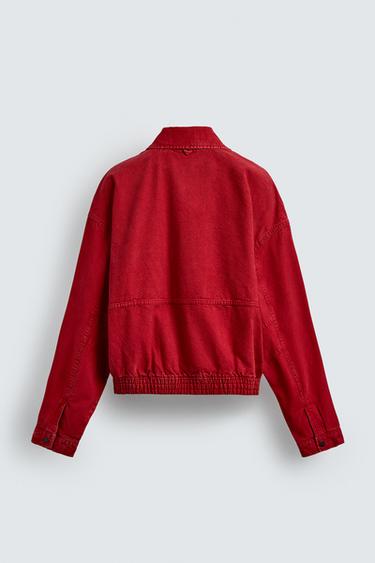 BLOUSON COUPE CARRÉE À PIÈCES - Blanc / Rouge de Zara - Image 8