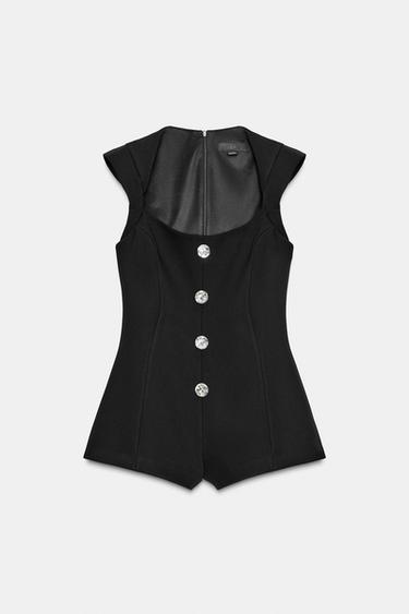 SHORT PLAYSUIT WITH RHINESTONE BUTTONS - Black by Zara - Image 0