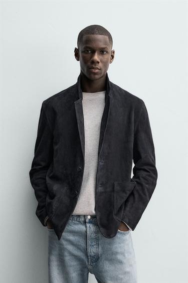 БЛЕЙЗЕР REGULAR FIT ИЗ ЗАМШИ — МОРСКОЙ ТЕМНО-СИНИЙ от Zara