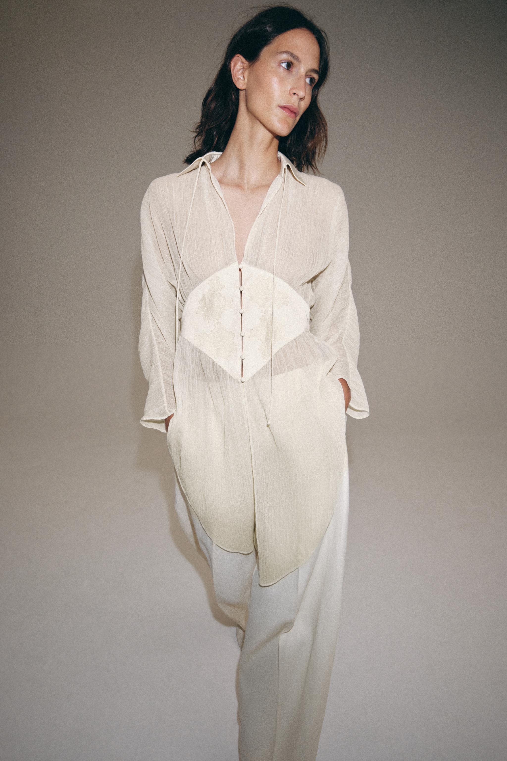 BLOUSE EN GEORGETTE AVEC DENTELLE ZW COLLECTION