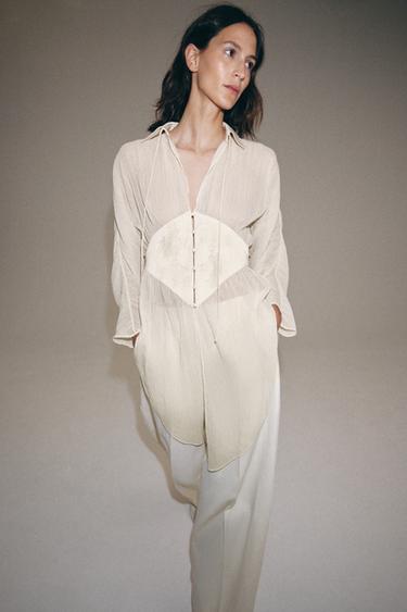 ZW COLLECTION GEORGETTE LACE BLOUSE - Ecru by Zara - Image 1