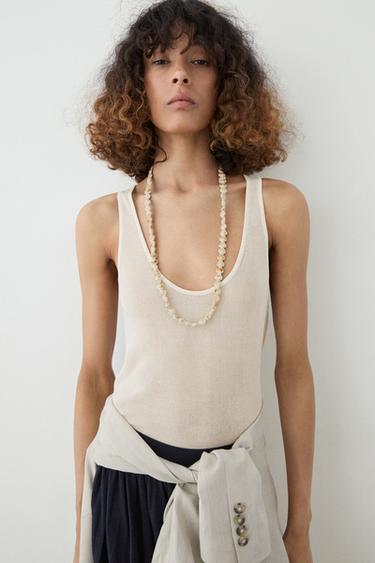Top à bretelles 100% lin - Blanc cassé de Zara