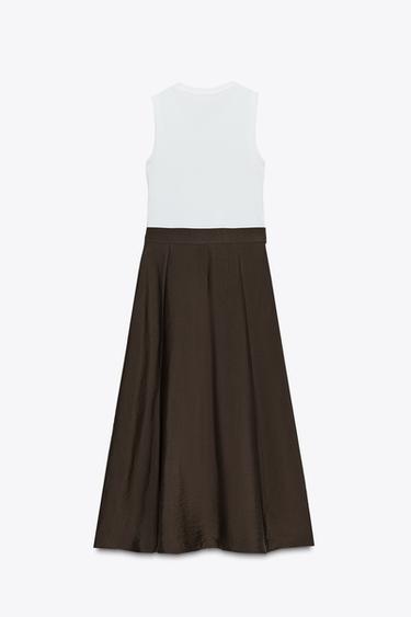 BELTED CONTRAST MIDI DRESS - brown/white by Zara - Image 5