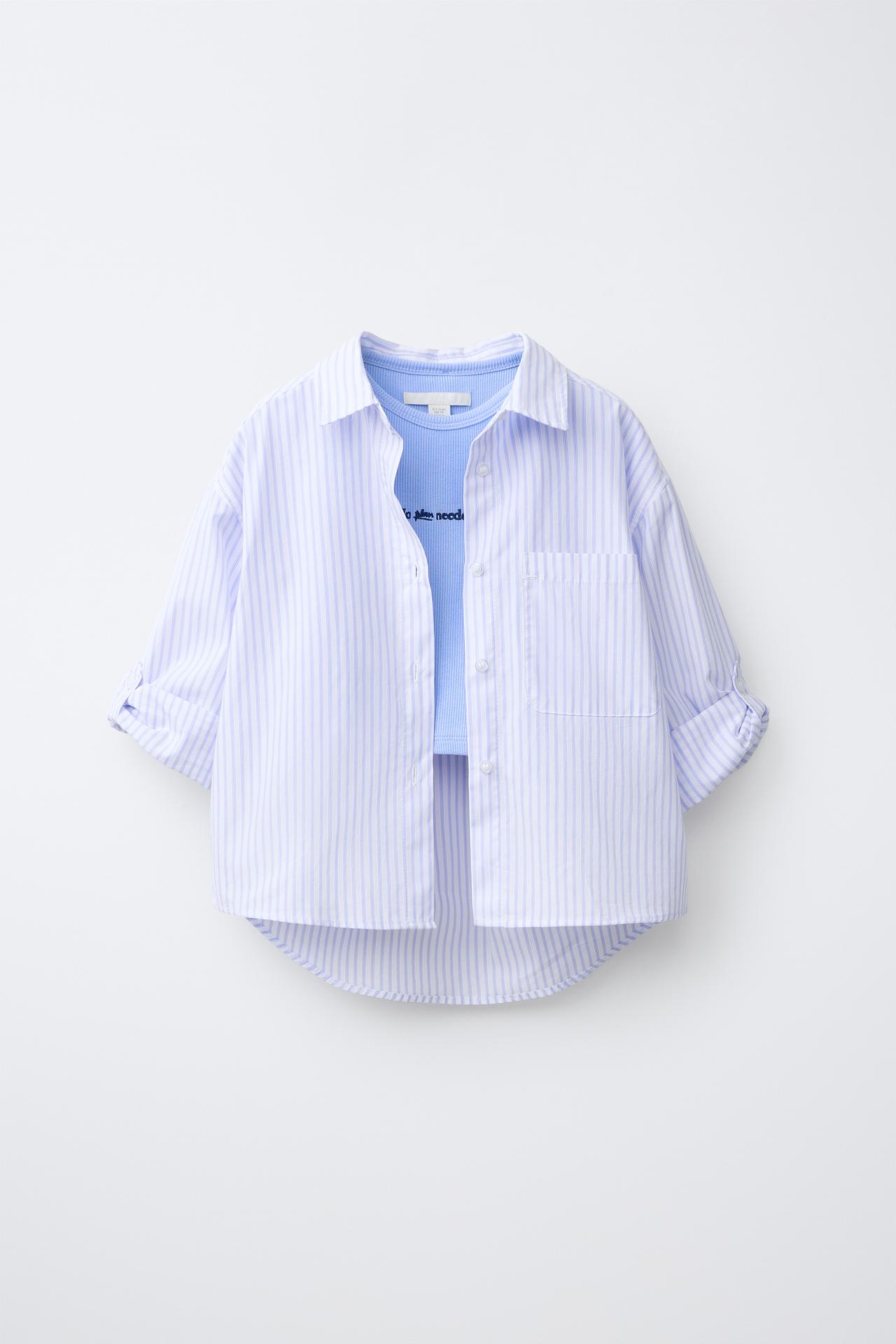 STRIPED SHIRT AND EMBROIDERED RIB T-SHIRT PACK — Blue