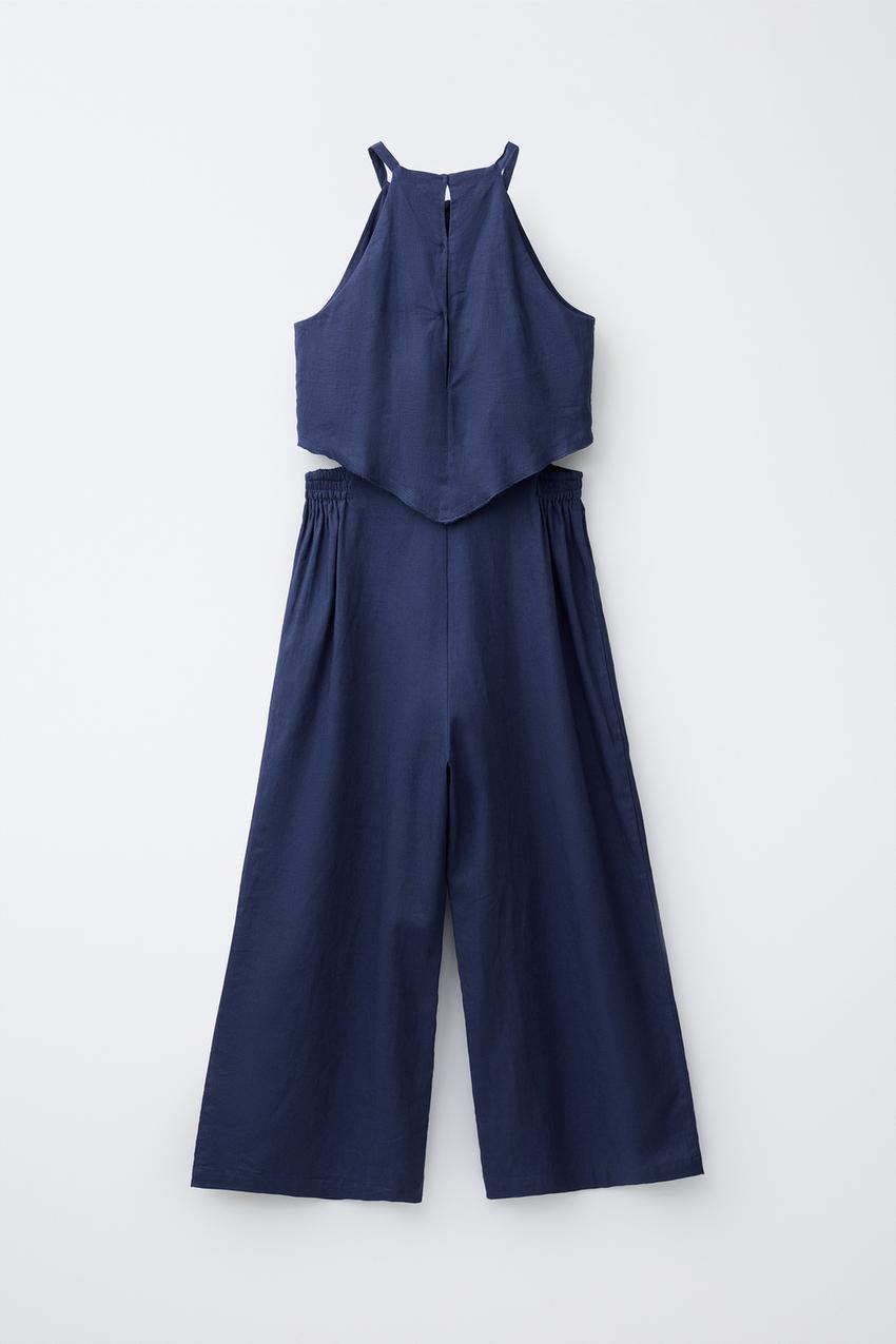 LONG LINEN BLEND JUMPSUIT - navy | ZARA United States LONG LINEN BLEND JUMPSUIT - navy | ZARA United States