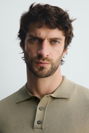 Zara VISCOSE BLEND KNIT POLO SHIRT - Light green