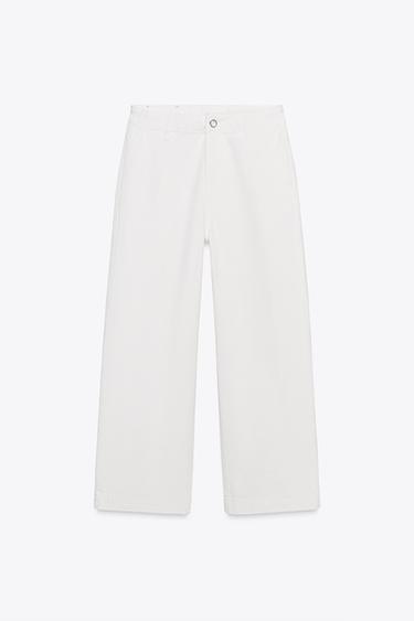 Zara ZW COLLECTION CROPPED CHINO PANTS - Ecru