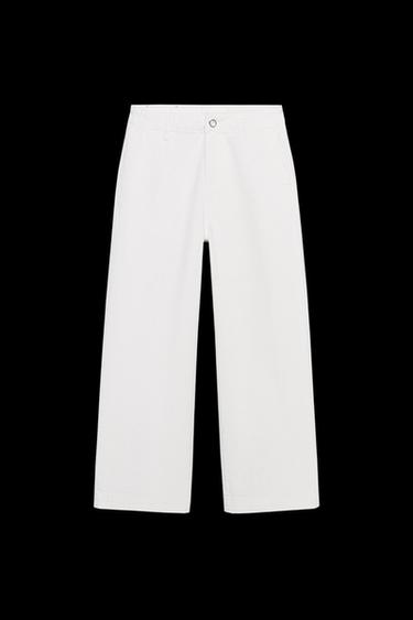 ZW COLLECTION CROPPED CHINO TROUSERS - Ecru by Zara - Image 0