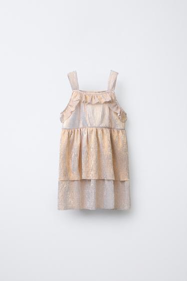 VESTIDO VOLANTES BRILLOS - Dorado de Zara - Imagen 0