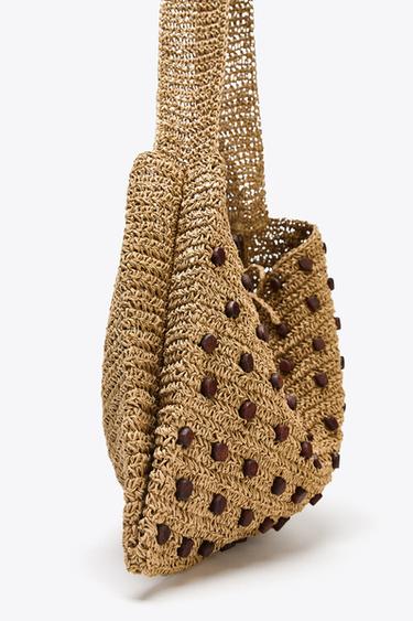 BEADED WOVEN TOTE BAG - Light beige by Zara - Image 3