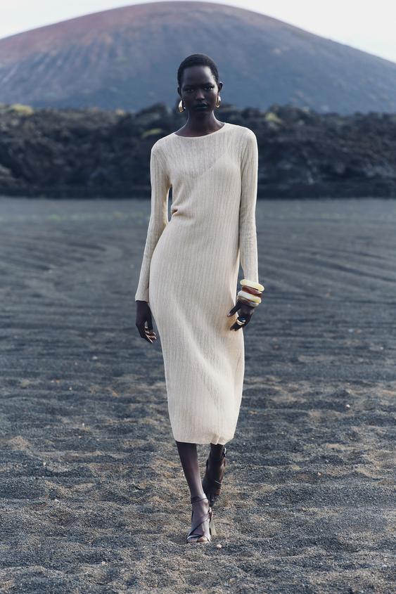 Zara Trafaluc Dress Womens Medium Flat Front Deep Plunge Ruffle Back White