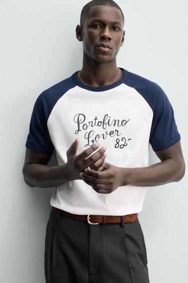 PORTOFINO TEXT COLOUR BLOCK T-SHIRT - Navy blue by Zara - Image 4