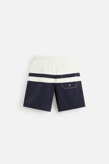 COLOUR BLOCK LONG SWIMMING TRUNKS - Navy blue by Zara - Image 1