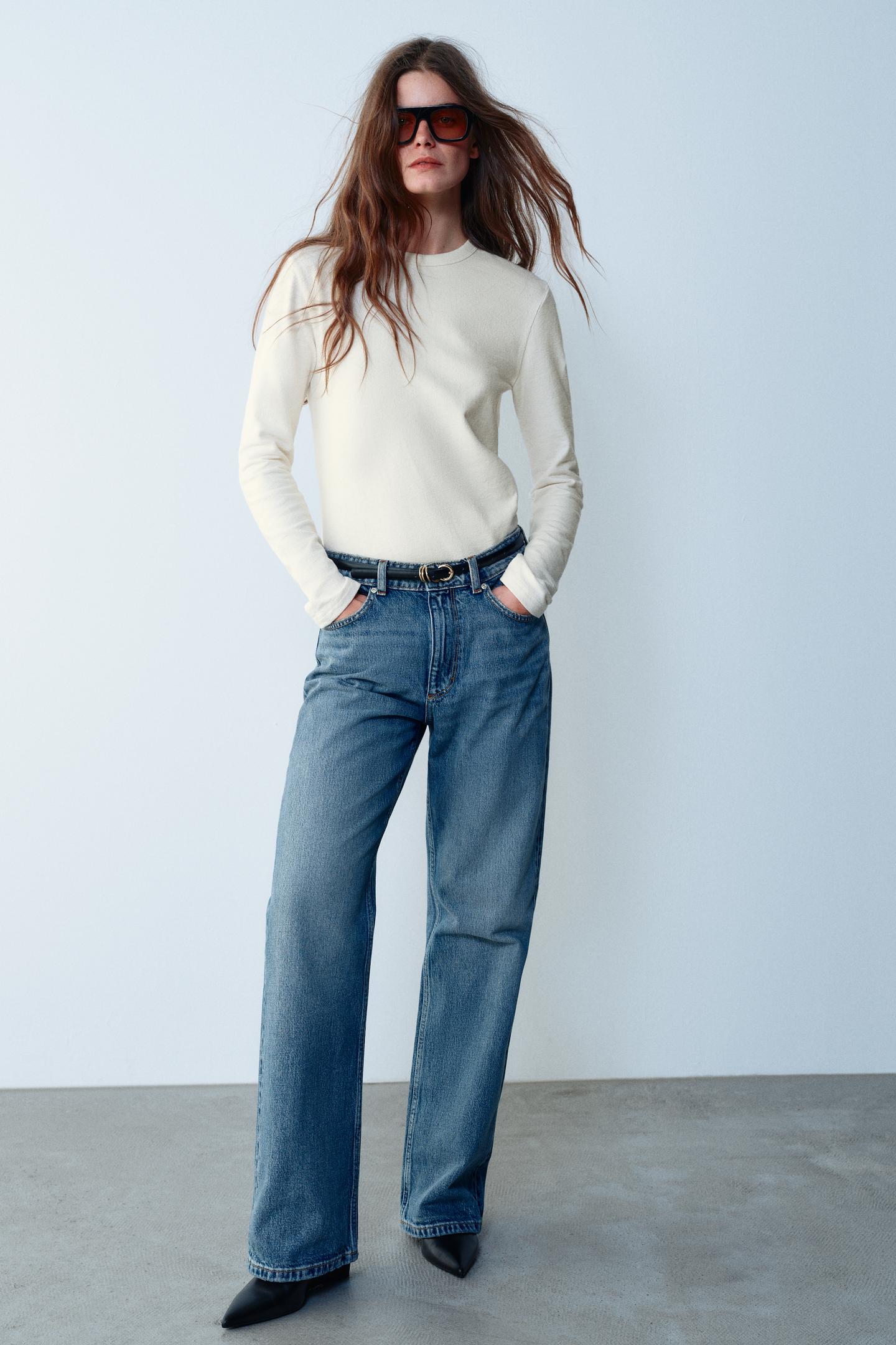 Женская футболка Zara Crew Neck, цвет: Экрю — фото 1