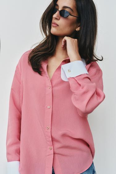 Zara CONTRAST STRIPED SHIRT - Pink