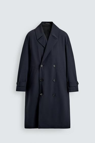 Zara FLOWY DOUBLE BREASTED TRENCH COAT - navy