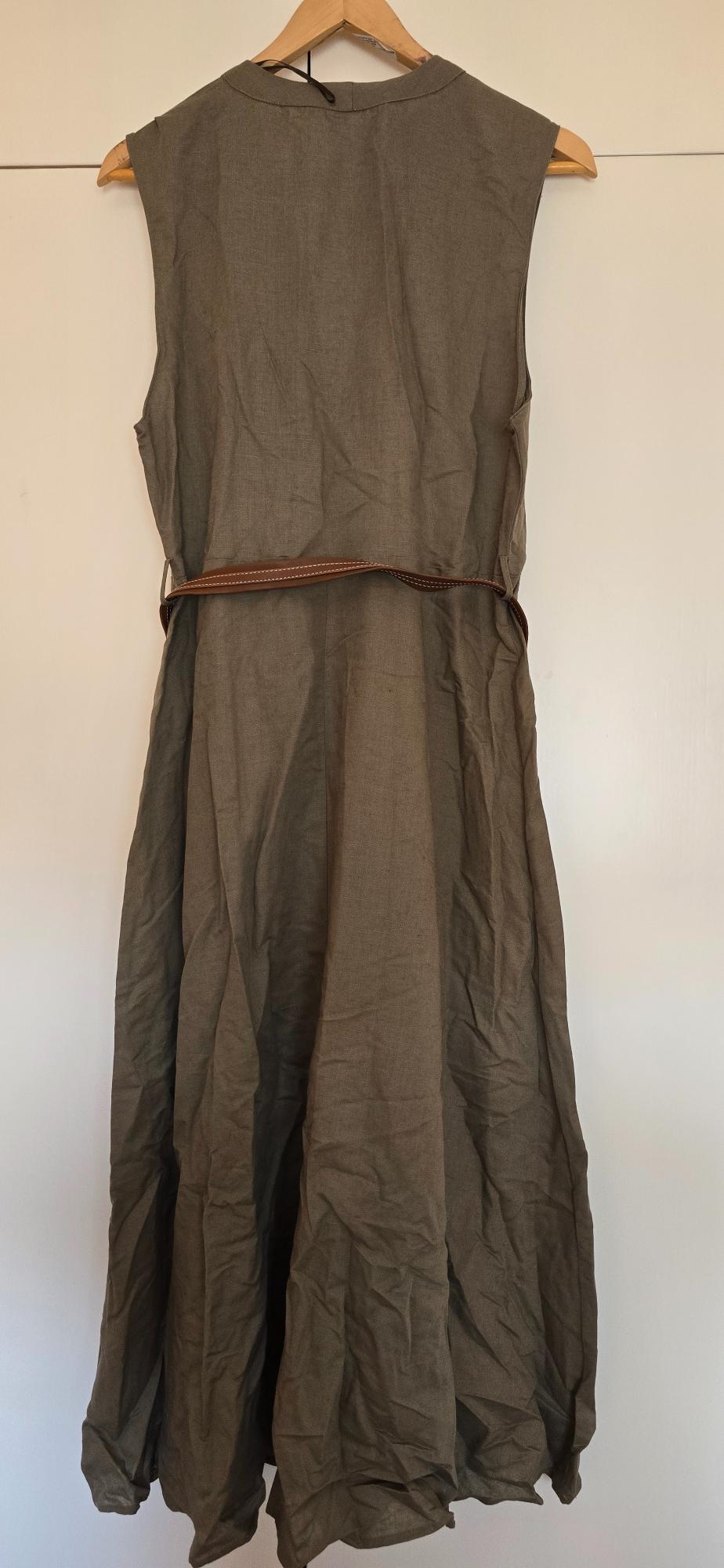LINEN BLEND BELTED MIDI DRESS WITH RUFFLES - Image 2