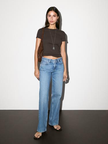 Zara Short sleeve cotton blend T-shirt - Brown - Image 0