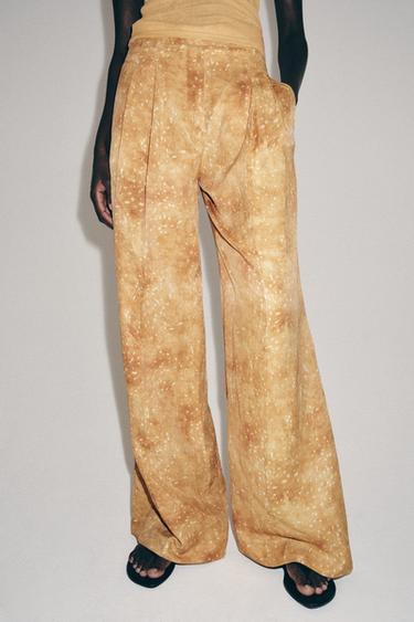Zara ZW COLLECTION PRINTED PANTS - Ocher