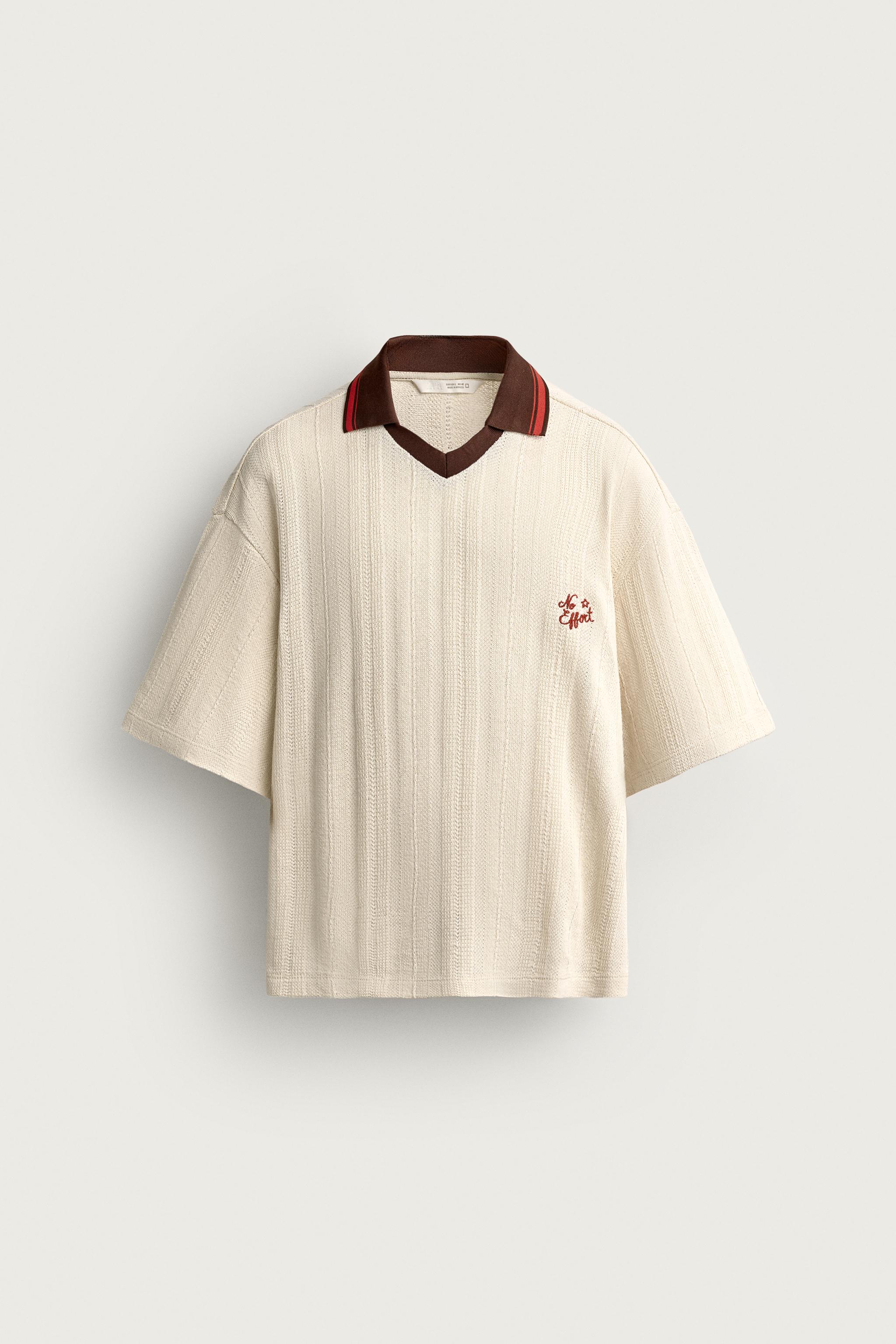 EMBROIDERED STRUCTURED POLO SHIRT — Oyster-white