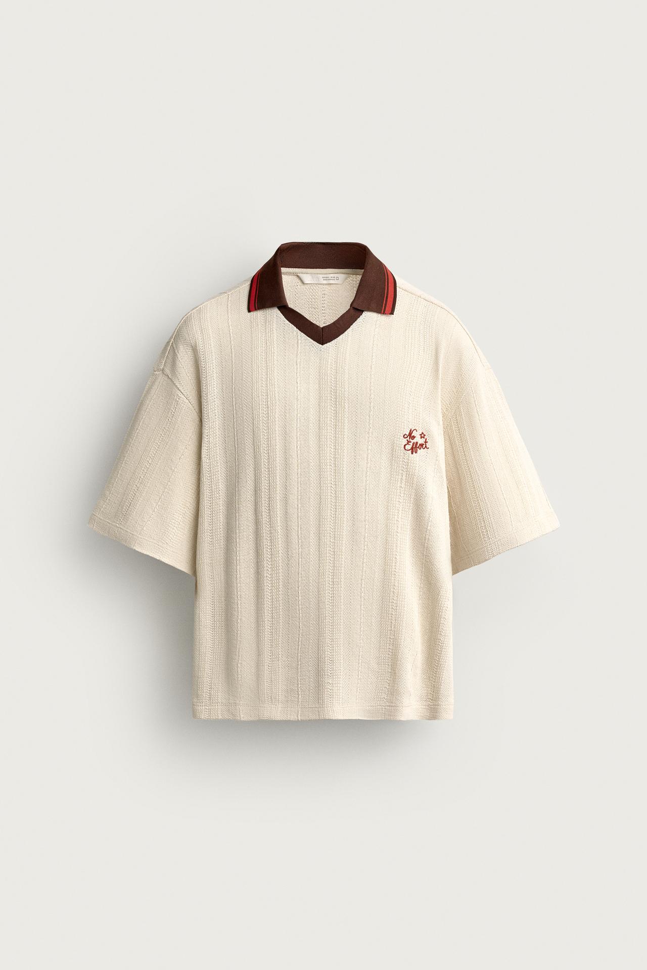 EMBROIDERED STRUCTURED POLO SHIRT — Oyster-white