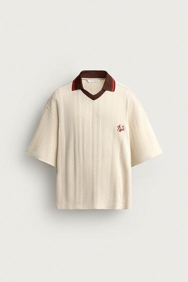 EMBROIDERED TEXTURED POLO SHIRT - Oyster-white by Zara