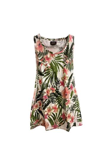 SLEEVELESS FLORAL TSHIRT ROUND NECK SLEEVELESS PRINTED TSHIRT. BREAST POCKET.