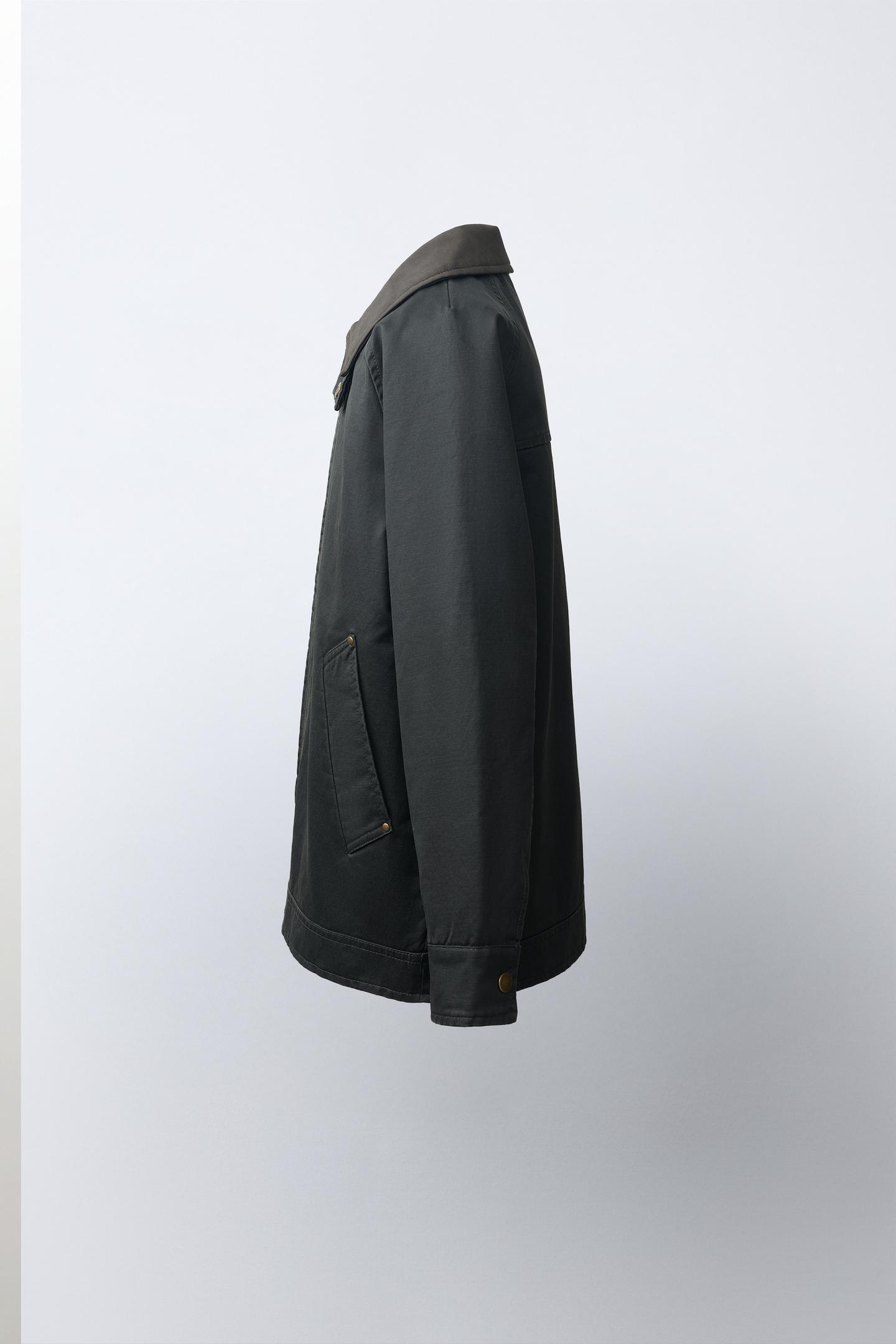 Детская куртка Zara Waxed Jacket with Contrasting Collar, цвет: Хаки — фото 4