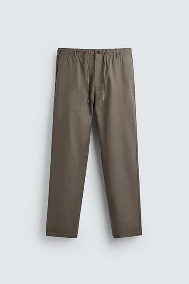 RELAXED FIT COTTON-LINEN TROUSERS - Brown / Taupe by Zara
