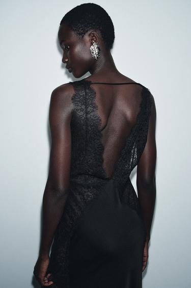 VESTIDO SATINADO ENCAJE ZW COLLECTION LIMITED EDITION - Negro de Zara