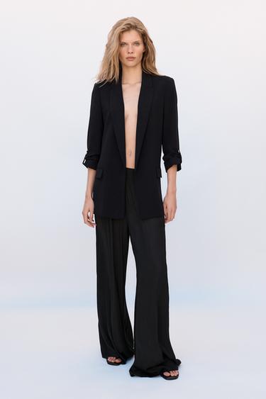 BLAZER MED OPRULLEDE ÆRMER - Sort fra Zara