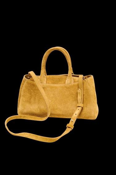 Zara MINI SPLIT LEATHER CITY BAG - Yellow