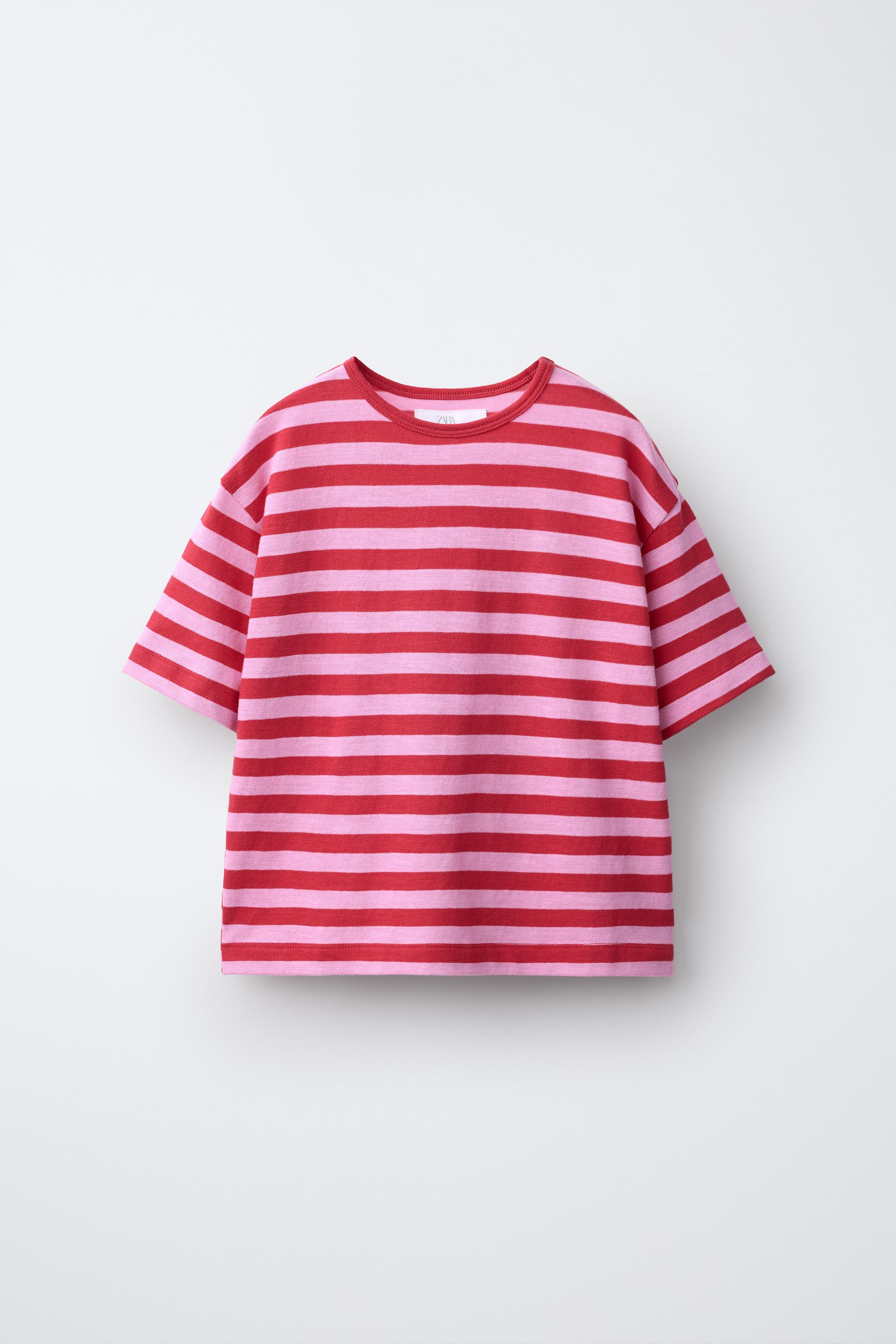 LOOSE FIT STRIPED T-SHIRT — Pink