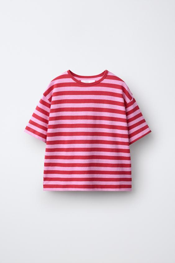 LOOSE FIT STRIPED T-SHIRT - Pink by Zara - Image 0