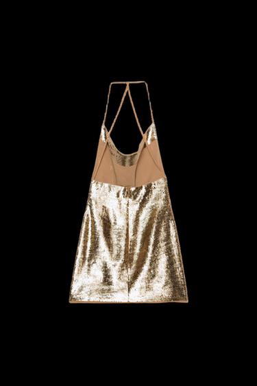 VESTIDO MINI HALTER DRAPEADO LENTEJUELAS - Cobre de Zara
